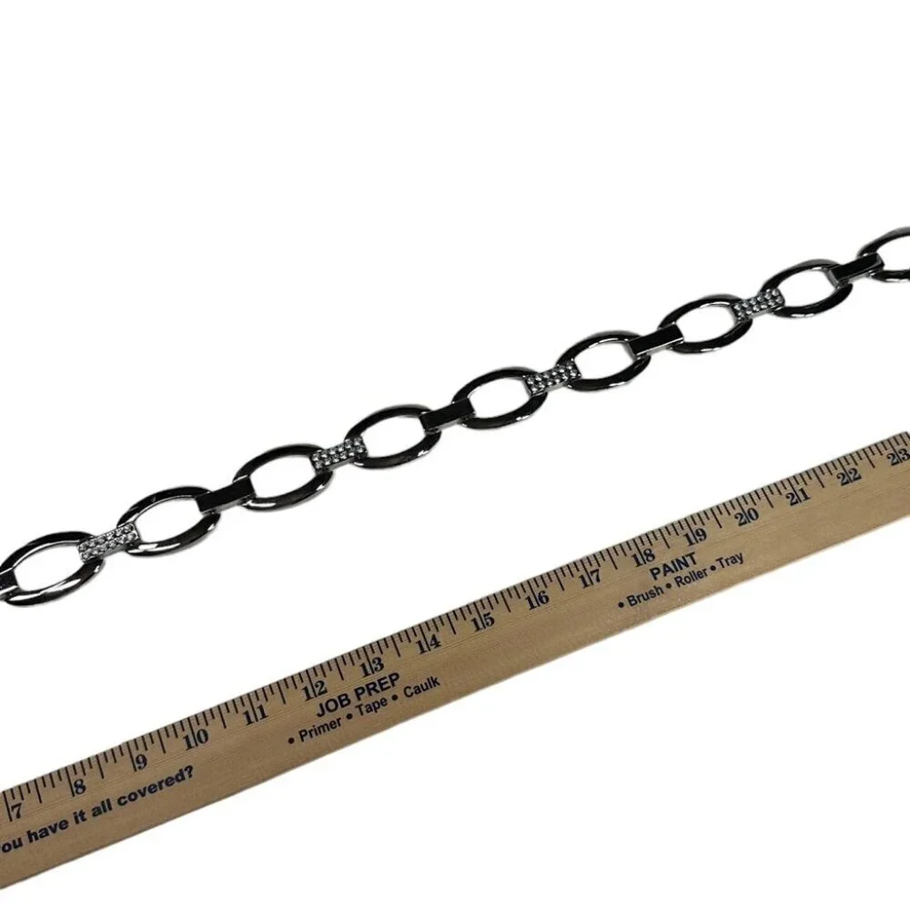 Juliana Collezione Black BELT Silver Crystal Studded Italian Leather Skinny SM